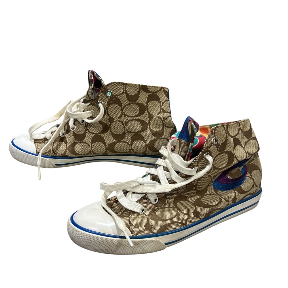 Coach Birch High Womens Size 8.5 Brown White Blue Athletic Shoes Sneakers